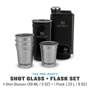 Set Stanley Butelca +4 pahare The Pre-Party Shotglass + Flask Matte Black Pebble - 10-01883-035