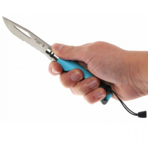 Briceag Opinel Nr.08 Inox Outdoor Albastru, lama 8.5cm - 001576 proportii in mana