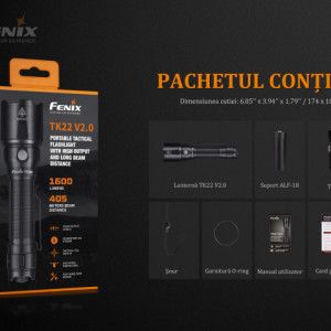 Lanterna Fenix TK22 V2.0 1600 Lumeni 405 Metri pachet