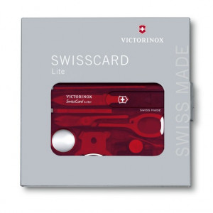 Multifunctional Victorinox SwissCard Lite, rosu transparent - 0.7300.T in cutie