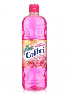 Colibrí limpiador líquido / Caja con 12 botellas de 1 Litro / Aroma Jardín de Rosas.