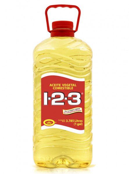 1-2-3 aceite vegetal comestible / Charola con 4 botellas de 1 Galón