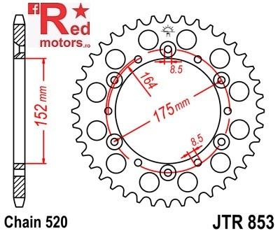 Foaie/pinion spate JTR853.45 520 cu 45 de dinti pentru Yamaha YZ250, YZ125, YFZ350, YFM660, XT500, TT600,