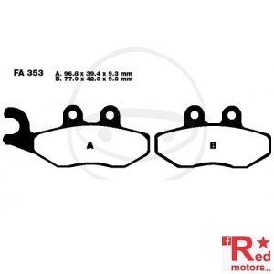 Placute frana spate CARBON SCOOTER EBC 96.8x39.4x9.3/77x42x9.3 FA353 pentru Aprilia Sportcity 50, SR 125, Derbi Boulevard, Gilera DNA 50, Runner 125, Runner SP 50