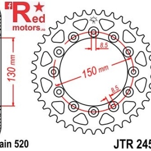 Foaie/pinion spate JTR245/2.50 520 cu 50 de dinti Honda CB 250, NX 250