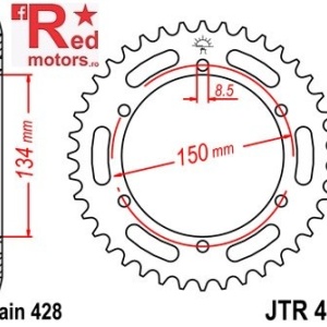 Foaie/pinion spate JTR463.46 428 cu 46 de dinti pentru Kawasaki KMX 125
