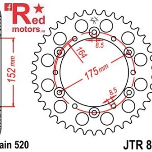 Foaie/pinion spate JTR853.52 520 cu 52 de dinti pentru Buffalo/Quelle Rex 150, 250, Derbi DXR 200, 250, Kreidler Mustang 170, 250, SMC/Barossa, Yamaha DT