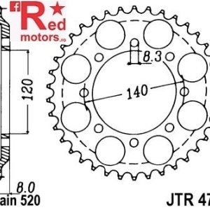 Foaie/pinion spate JTR477.43 520 cu 43 de dinti pentru Kawasaki KLR 600
