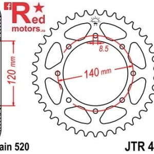 Foaie/pinion spate JTR487.38 520 cu 38 de dinti pentru Kawasaki BJ 250, KL 650, KLE 500