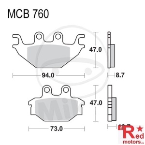 Placute frana fata SINTERED SI TRW ALTN 94x47x8.7/73x47x10.7 MCB760 pentru Adly/Herchee ATV 300, Arctic Cat DVX 250, Cectek Gladiator 500, Kymco MXU 250, TGB Blade 500