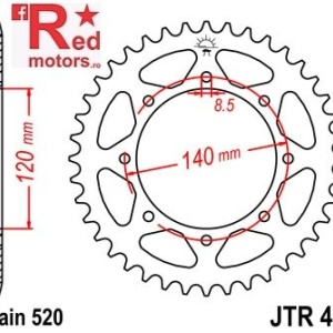 Foaie/pinion spate JTR487.42 520 cu 42 de dinti pentru Kawasaki BJ 250, KL 650, KLE 500