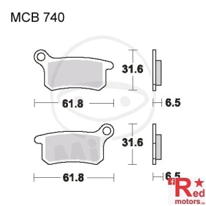 Placute frana fata OFFROAD TRW ALTN 61.8x31.6x6.5/61.8x31.6x6.5 MCB740 pentru Husqvarna CR 65, KTM SX 65, SX 85