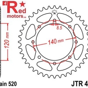 Foaie/pinion spate JTR487.43 520 cu 43 de dinti pentru Kawasaki BJ 250, KL 650, KLE 500