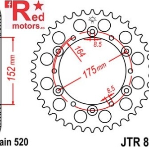 Foaie/pinion spate JTR853.49 520 cu 49 de dinti pentru Barossa/SMC, Derbi DXR, Yamaha DT 400