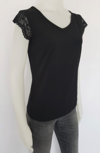 Tricou Dama cu Maneca Dantela 2939.Negru