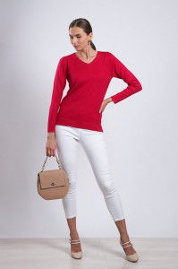 Hermina Pulover Dama Tricotat V-Neck ML134 Rosu