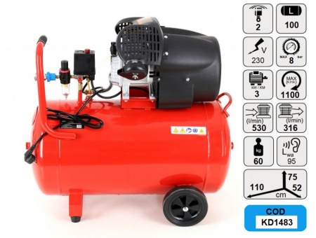 Compresor de aer industrial 100litri, 2 cilindri, 3kW, 220V KD1483