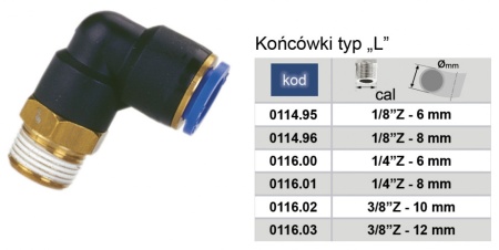 Conectori profesionisti din otel "L" cupla rapida cu diametru Ø8 si filet exterior 1/8" Push-in ADLER MA0114.96