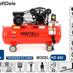 Compresor de aer industrial 100 L, 2 cilindri, 2.8 kW, 220V KD402