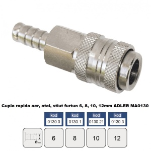 Cupla rapida aer, otel, stiut furtun 12 mm ADLER MA0130.3