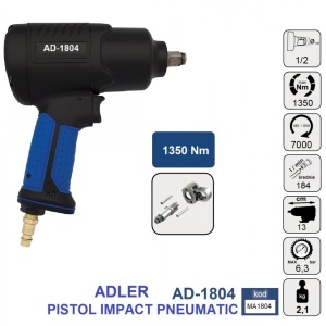 Pistol Impact pneumatic 1350Nm 6.3 bari 1/2", ADLER AD-1804 Profesional