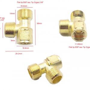 Ramificatie tip T din alama ptr. compresor 3/8" - 3/8" - 1/4" NR.1150