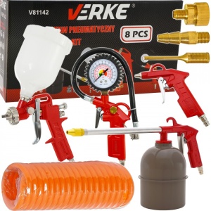 Set aer comprimat, pistol pneumatic, vopsit 8 piese VERKE V81142