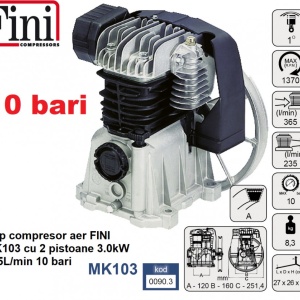 Cap compresor aer FINI MK103 cu 2 pistoane 3.0kW 235L/min 10 bari