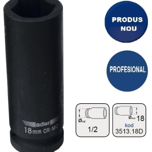 Cheie tubulara de IMPACT 1/2" ADLER AD-3513.18D 18mm varianta lunga