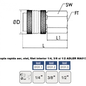 Cupla rapida aer, otel, filet interior  3/8" ADLER MA0131.2