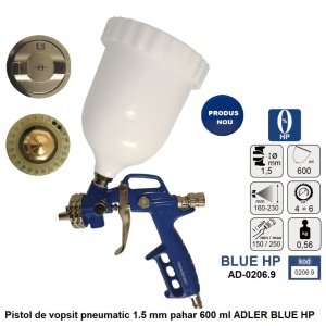 Pistol de vopsit pneumatic 1.5 mm pahar 600 ml ADLER BLUE HP AD-0206.9