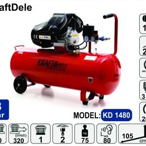 Compresor de aer industrial 100litri, 3kW, 220V KraftDele KD1480 TBC