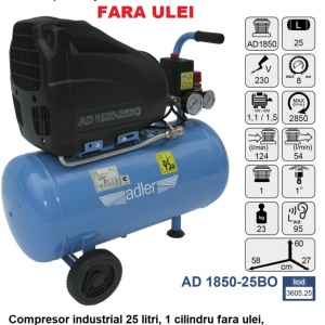 Compresor industrial 25 litri, 1 cilindru fara ulei, ADLER MA3605.25