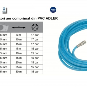 Furtun drept cu conectori aer comprimat din PVC 8mm 5m ADLER AD0142.0