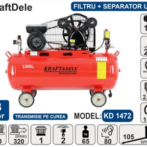 Compresor de aer industrial 100litri, 2.8kW, 240l/min KraftDele KD1472