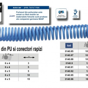Furtun spiralat conectori aer comprimat din PU 10 x 6,5mm; 15m; 11-34 bari. ADLER AD0140.88
