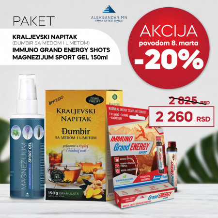 Kraljevski napitak - đumbir napitak sa medom i limetom + Immuno Grand Energy Shots + Magnezijum Sport gel