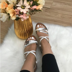 Sandale dama albe cu argintiu S776
