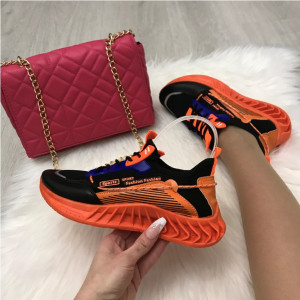 Pantofi sport dama negri cu portocaliu S1057