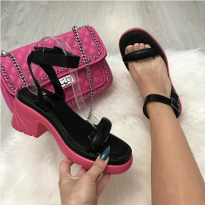 Sandale dama negre cu roz S1198