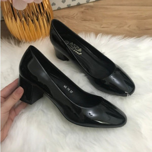 Pantofi dama negri luciosi cu toc mic S858