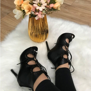 Sandale dama negre gladiator cu toc S796