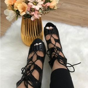 Sandale dama negre gladiator cu toc S796
