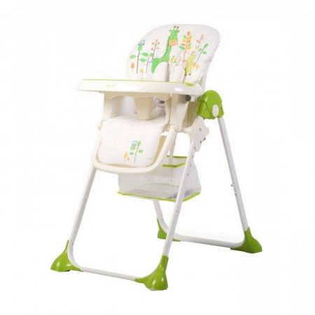 Scaun de masa premium pentru copii si bebe NOVOKIDS™ Hunny Baby, Reglabil in 6 trepte de inaltime,Pliabil , Centura de siguranta 5 puncte, Spatar reglabil in 3 trepte, Masuta detasabila, Pozitie somn, Cosulet de depozitare, Model Girafa , Verde
