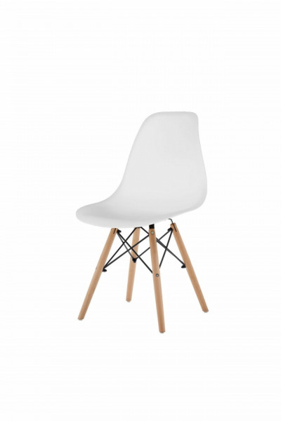 Set 4 scaune pentru living si bucatarie HouseXL™ Designer Chair, Pentru casa si gradina, Design ergonomic, Picioare din Lemn Masiv, Max 100 kg, Alb