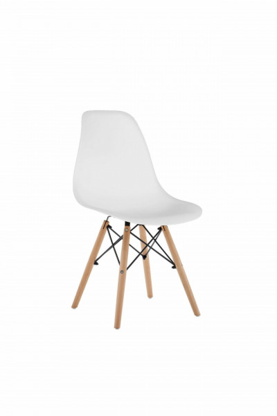 Set 4 scaune pentru living si bucatarie HouseXL™ Designer Chair, Pentru casa si gradina, Design ergonomic, Picioare din Lemn Masiv, Max 100 kg, Alb