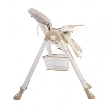 Scaun de masa premium pentru copii si bebe NOVOKIDS™ Hunny Baby, Reglabil in 6 trepte de inaltime,Pliabil , Centura de siguranta 5 puncte, Spatar reglabil in 3 trepte, Masuta detasabila, Pozitie somn, Cosulet de depozitare, Model Animalute ,Crem