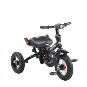 Tricicleta cu copertina detasabila NOVOKIDS™ Jockey Trike , Cu far luminos si melodii, Roti gonflabile din cauciuc, Pozitie somn, Pedale si maner pentru parinti, Scaun reversibil cu rotire 360 grade , Cadru metalic, dimensiuni 120X54X100 cm, Beige