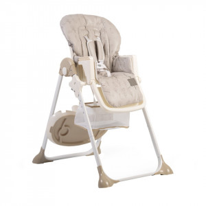 Scaun de masa premium pentru copii si bebe NOVOKIDS™ Hunny Baby, Reglabil in 6 trepte de inaltime,Pliabil , Centura de siguranta 5 puncte, Spatar reglabil in 3 trepte, Masuta detasabila, Pozitie somn, Cosulet de depozitare, Model Animalute ,Crem