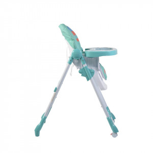 Scaun de masa premium pentru copii si bebe NOVOKIDS™ Kimchi Baby, 6 trepte de inaltime,Pliabil , Centura de siguranta 5 puncte, Spatar reglabil in 3 trepte, Masuta detasabila, Pozitie somn, Cosulet de depozitare, Roti cu frana , Verde Turquoise